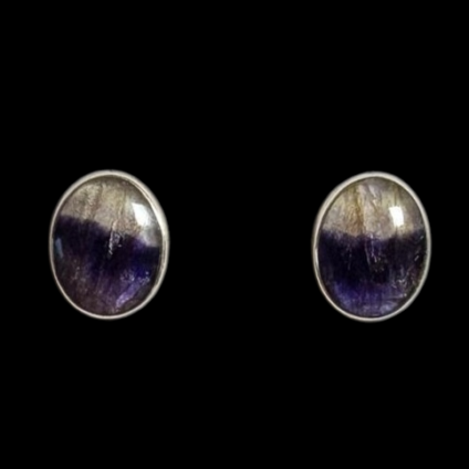 Plain Oval Blue John Studs in Sterling Silver
