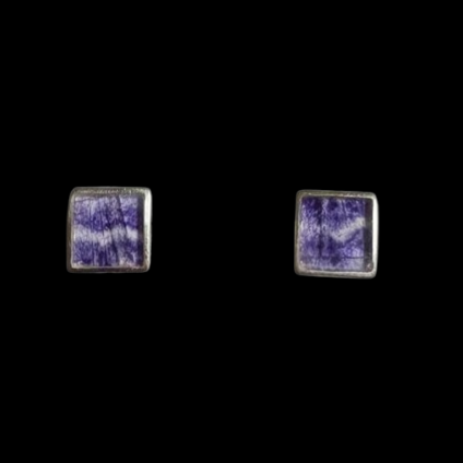 Small Square Blue John and Sterling Silver Stud Earrings