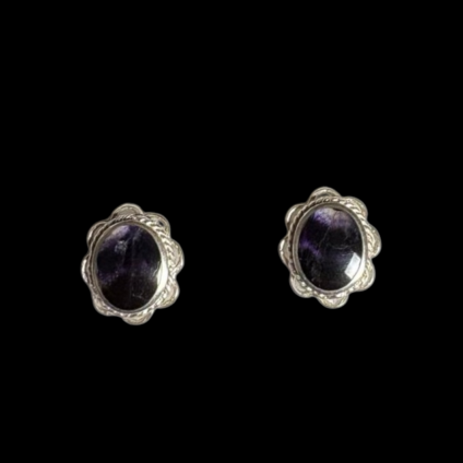 Medium Oval  Blue John Stud Earrings Rope & Loop design