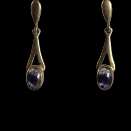 Small 9ct Gold Oval Blue John Drop Earrings