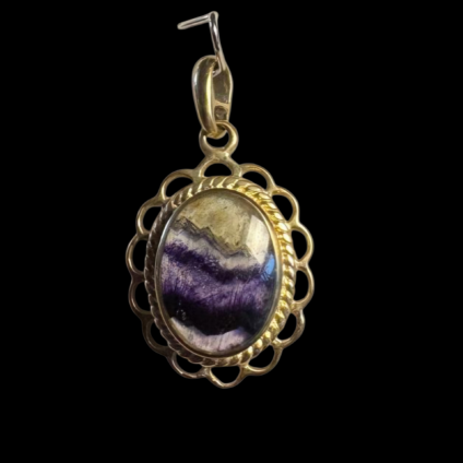 Small 9ct Gold Blue John Pendant Rope & Loop surround
