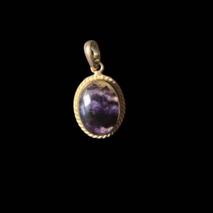 Small 9ct Oval Blue John Pendant - rope surround