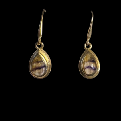 Blue John & 9ct Gold Pear Drop Earrings