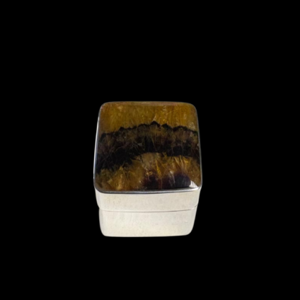 Small Square Sterling Silver Pill Box with Rare Bull Beef Blue John set into lid