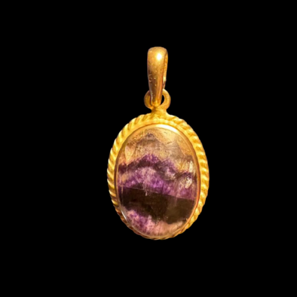 Small 9ct Oval Blue John Pendant - rope surround