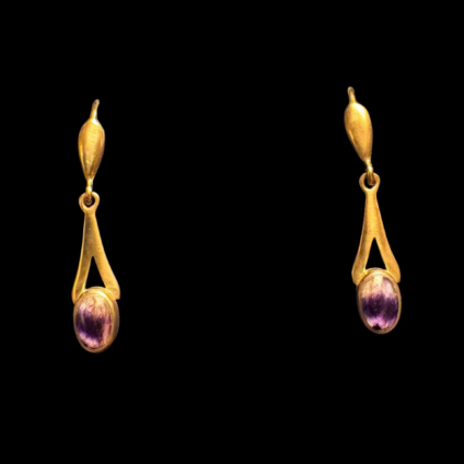 Small 9ct Gold Oval Blue John Drop Earrings