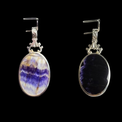 Small Oval Double Sided Blue John Pendant with Ornate top