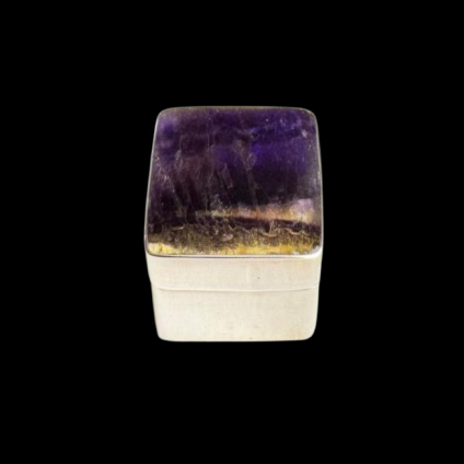 Small Square Sterling Silver Pill Box with Blue John set into lid