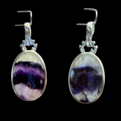 Small Oval Double Sided Blue John Pendant with Ornate top
