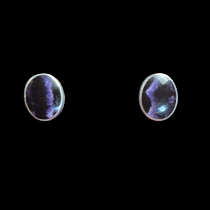 Plain Oval Blue John Studs in Sterling Silver