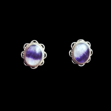 Medium Oval  Blue John Stud Earrings Rope & Loop design