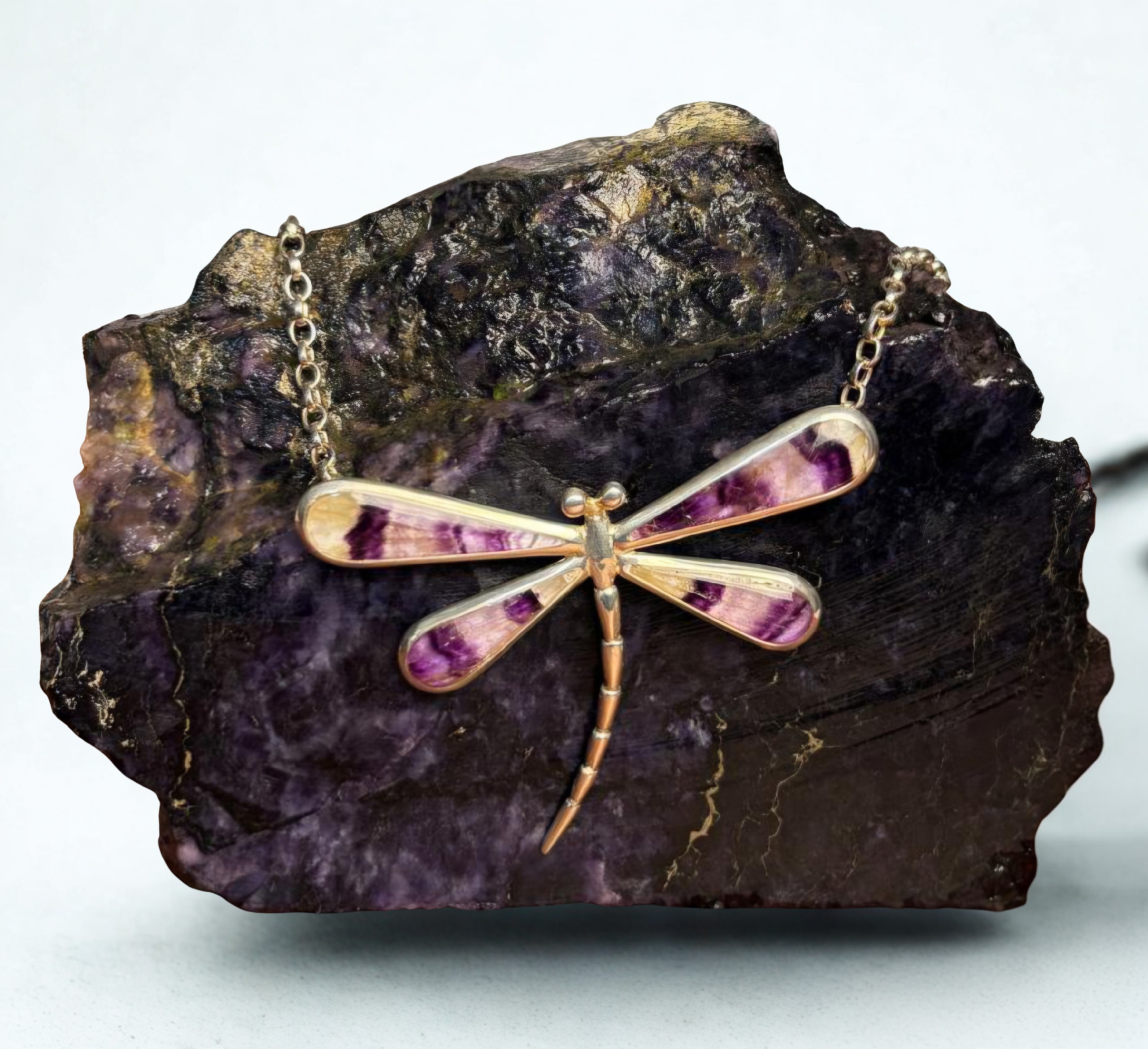 Handmade Large Blue John Dragonfly Necklet