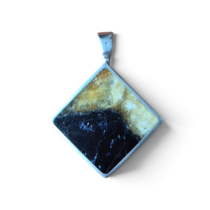 Small Square Blue John Pendant, solid silver back