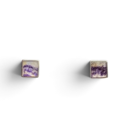 Small Square Blue John and Sterling Silver Stud Earrings