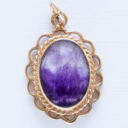 Small 9ct Gold Blue John Pendant Rope & Loop surround