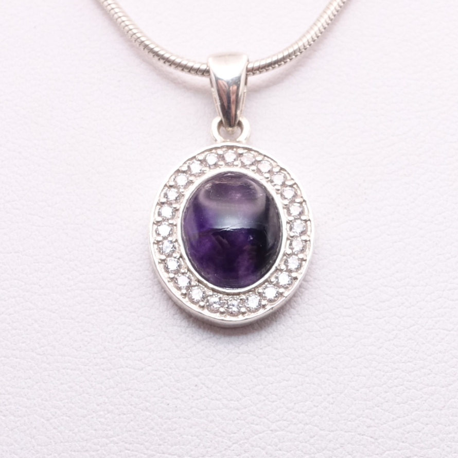 Medium Oval Blue John and Cubic Zirconia  Pendant