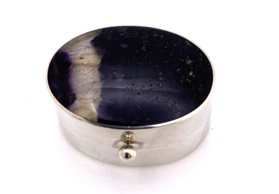 Small Oval Pill Box with Blue John inlaid into Lid