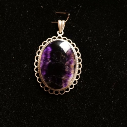 Medium Oval Blue John Pendant with Loop and Rope Edge