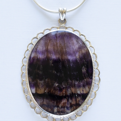Large Oval Blue John Pendant - rope and scalloped edge design