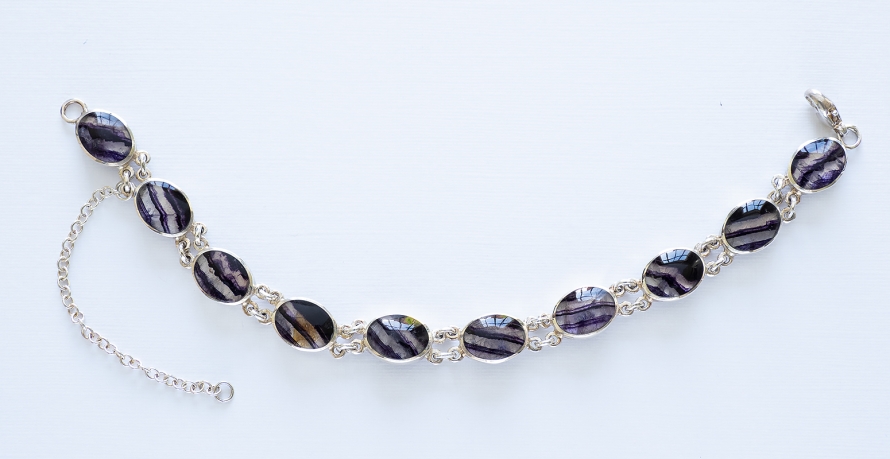 Handmade 10 stone Oval Blue John Bracelet