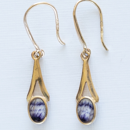 Small 9ct Gold Oval Blue John Drop Earrings