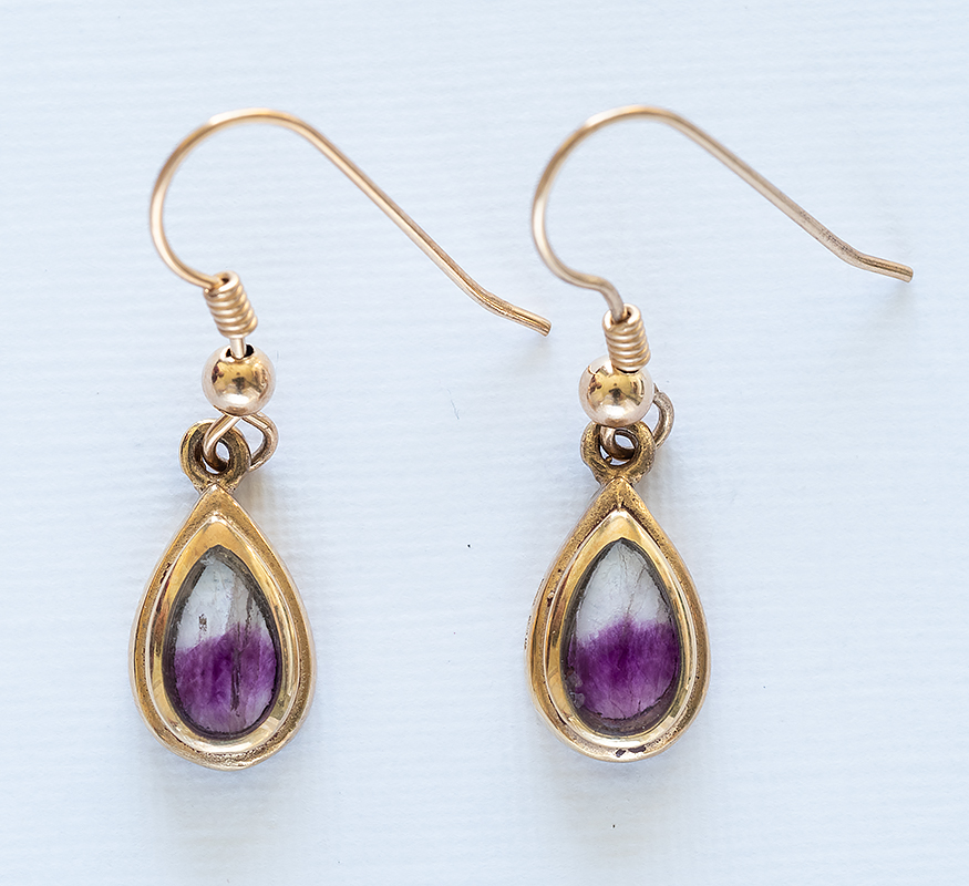 Blue John 9ct Gold Pear Drop Earrings