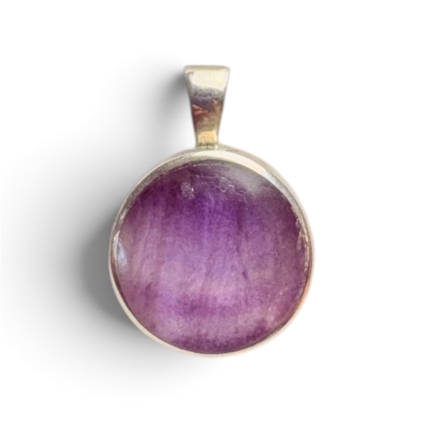 Small Round Blue John Pendant with solid silver back