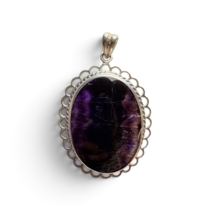 Medium Oval Blue John Pendant with Loop and Rope Edge