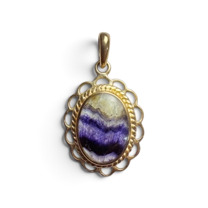 Small 9ct Gold Blue John Pendant Rope & Loop surround