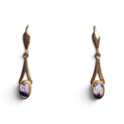 Small 9ct Gold Oval Blue John Drop Earrings