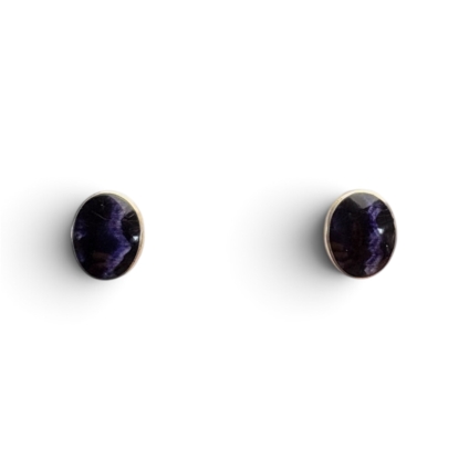 Plain Oval Blue John Studs in Sterling Silver