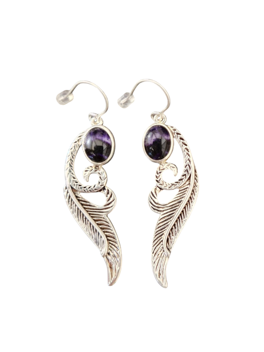 Blue John Feather design drop Earrings
