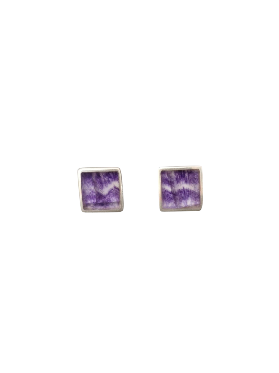 Small Square Blue John and Sterling Silver Stud Earrings