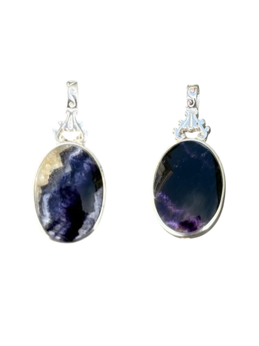 Small Oval Double Sided Blue John Pendant with Ornate top