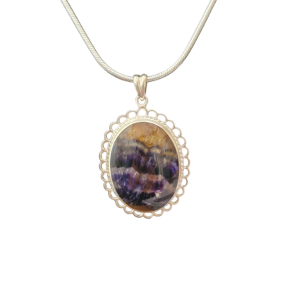 Medium Oval Blue John Pendant with Loop and Rope Edge