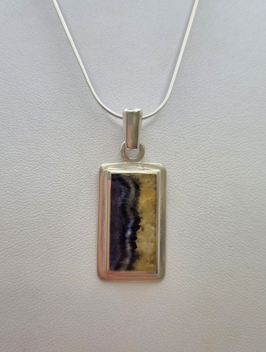 Medium Rectangular Blue John and Sterling Silver Pendant