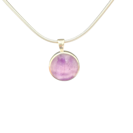 Small Round Blue John Pendant with solid silver back