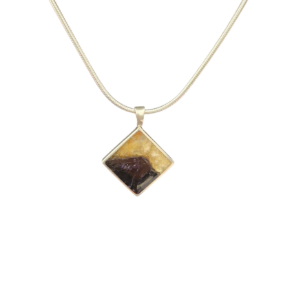 Small Square Blue John Pendant, solid silver back