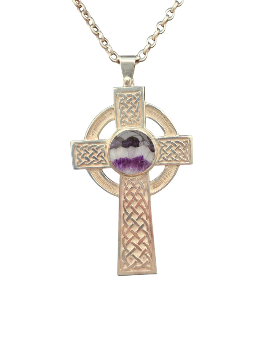 Stunning Blue John Celtic Cross Pendant