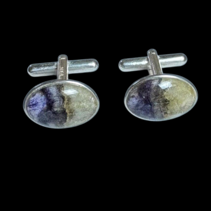 Plain Oval Sterling Silver and Blue John Cufflinks