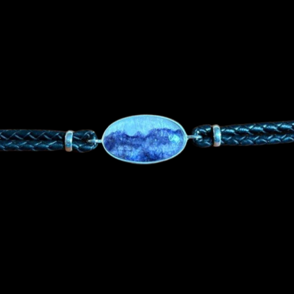 Blue John and Sterling Silver Oval Leather Bracelet