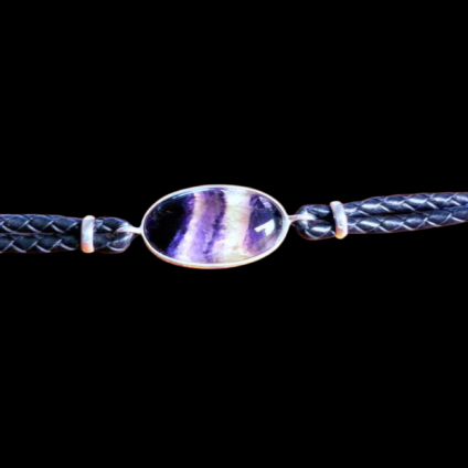 Blue John and Sterling Silver Oval Leather Bracelet
