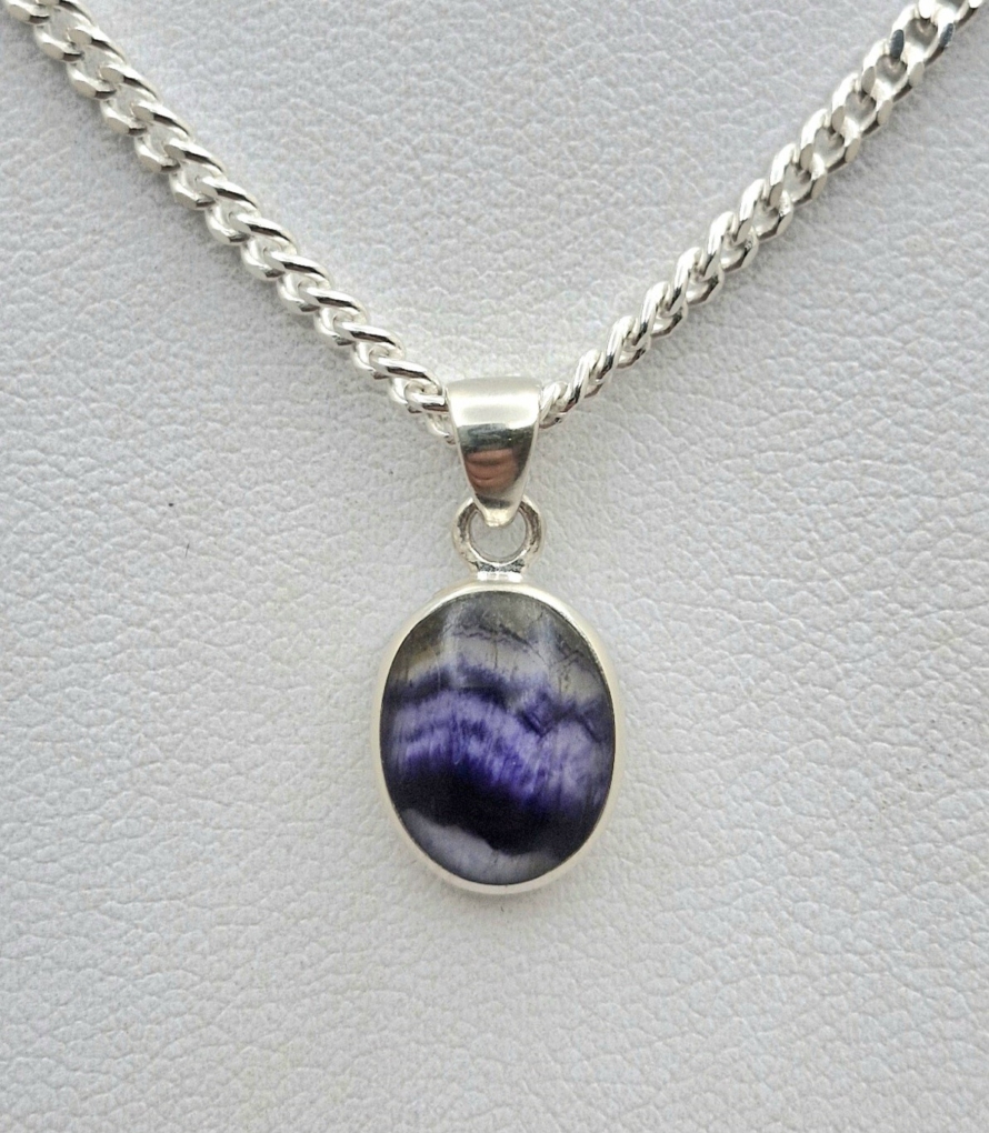 Small Plain Oval Blue John and Sterling Silver Pendant