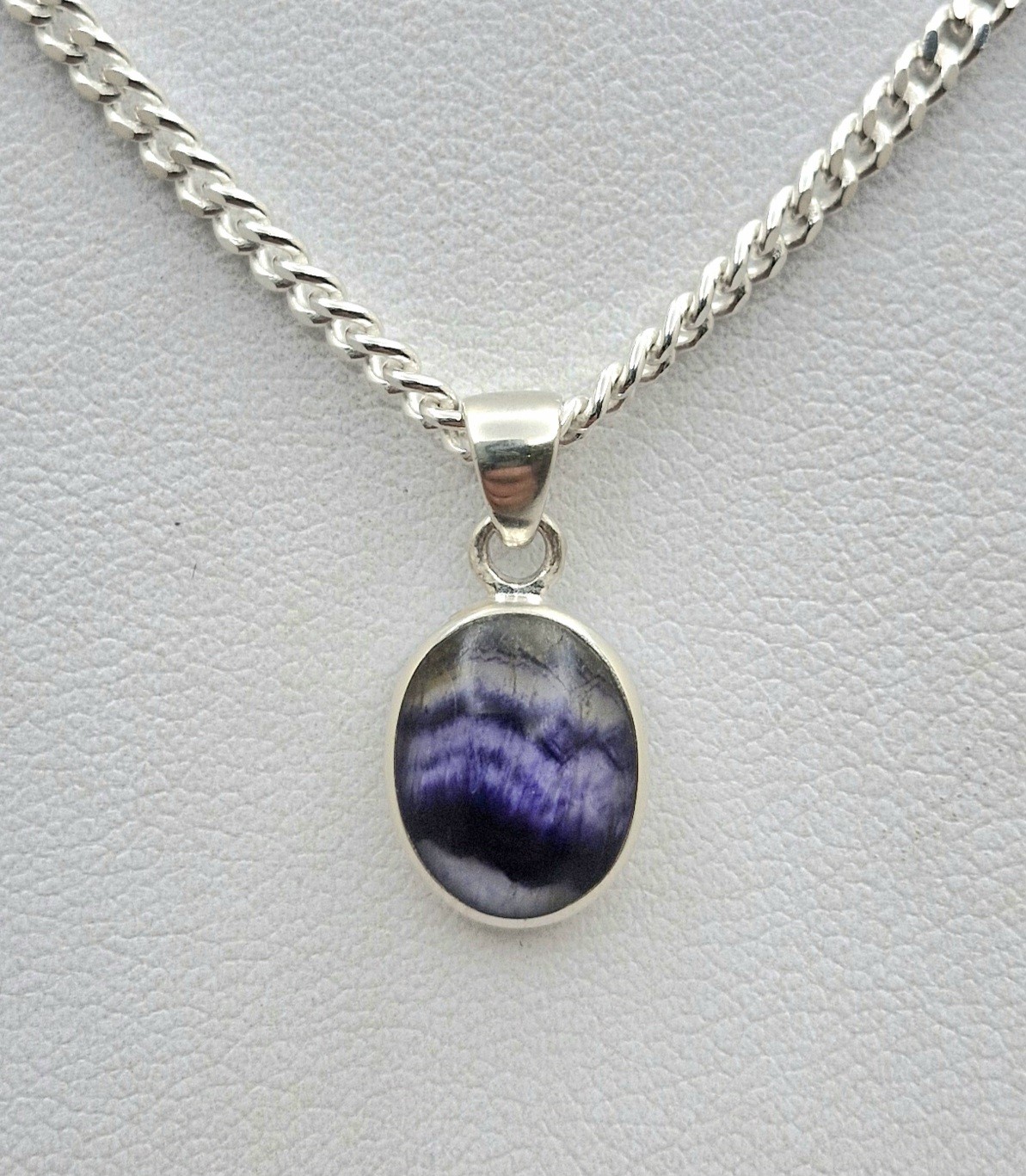 Small Plain Oval Blue John and Sterling Silver Pendant