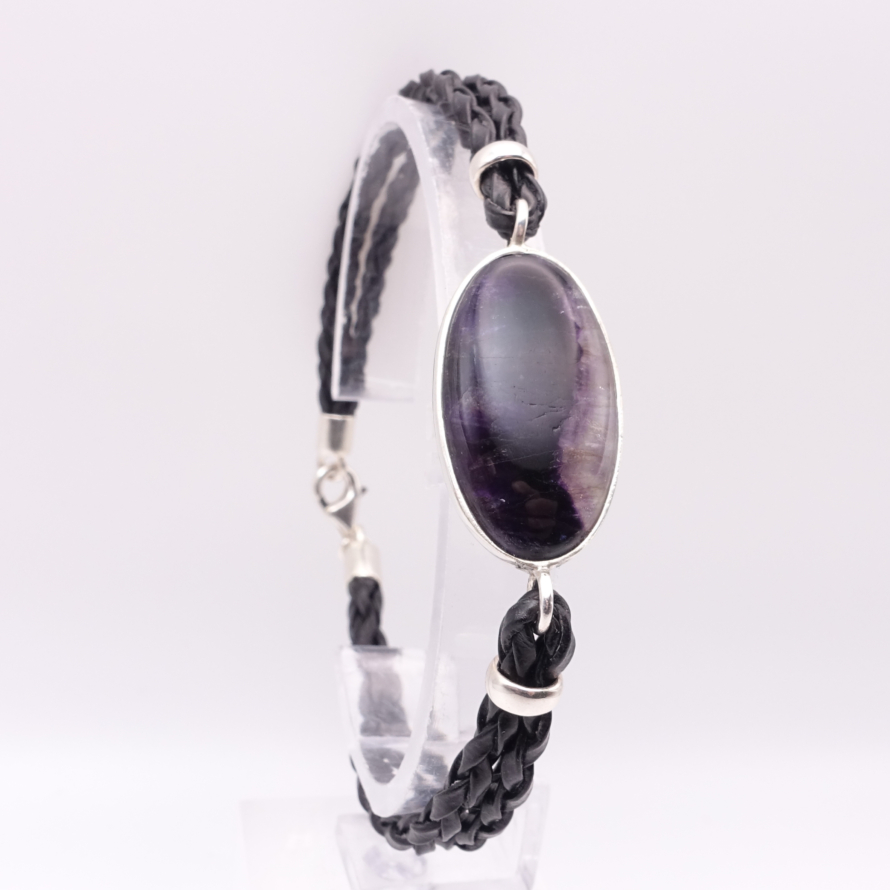 Blue John and Sterling Silver Oval Leather Bracelet