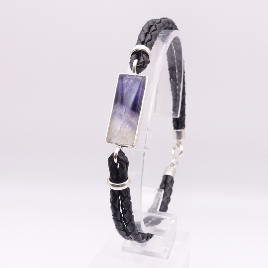 Blue John and Sterling Silver Rectangle Leather Bracelet