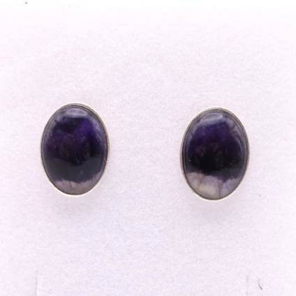 Plain Oval Sterling Silver and Blue John Cufflinks
