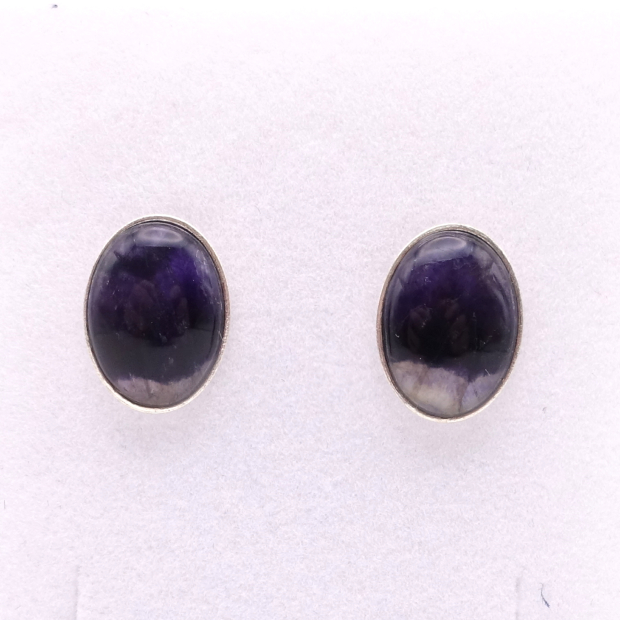 Plain Oval Sterling Silver and Blue John Cufflinks