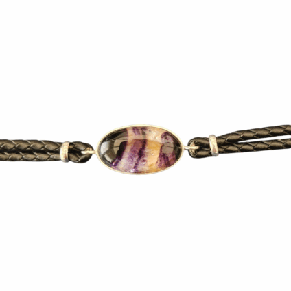 Blue John and Sterling Silver Oval Leather Bracelet