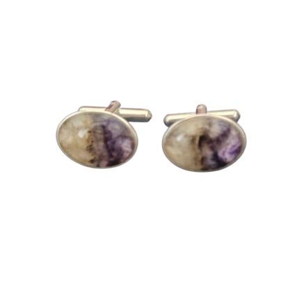 Plain Oval Sterling Silver and Blue John Cufflinks